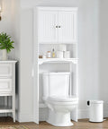 Over The Toilet Storage Cabinet For Bathroom White Beadboard Style Shelf With Anti Tip Anchor above toilet in small bathroom
