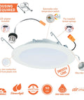 Sleek Six Inch Led Recessed Light Slim Trim Retrofit Kit Featuring 5Cct Switching drop-in install with color temperature switch.