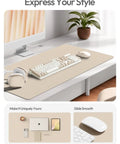 Leather Desk Pad Protector For Home Office, Big Non Slip PU Leather Desk Mat, Waterproof Writing Pad For Laptop, Keyboard, And Mouse, 23.6 By 13.8 Inches, Eggshell Finish, Shields Your Desk From Scratches, Spills, Heat, Non Slip, Available In Multiple on a desk with keyboard and plant.