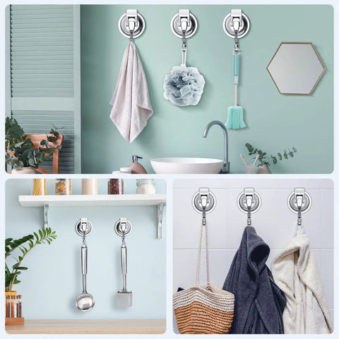 Heavy Duty Vacuum Suction Cup Hooks 2 Pack for kitchen bathroom restroom organization no drilling no screws no holes