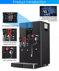 Heavy Duty Commercial Milk Frother Steam Boiler Generator With 3000 Watt Kickin Heating Speed And 50 Liter Per Hour Capacity For Cafes Featuring LCD display, faucet and self relief valve detail.