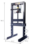 Heavy Duty 6 Ton Hydraulic H Frame Shop Press With Adjustable Height And Pressure Relief Valve For Grease Monkey Bearing Pull Auto Repair And Sheet Metal Work, black steel frame with hydraulic jack.