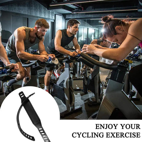 Cyclists using spinning bikes with Two Pairs Go-To Durable Exercise Bike Pedal Straps With Adjustable Length inset