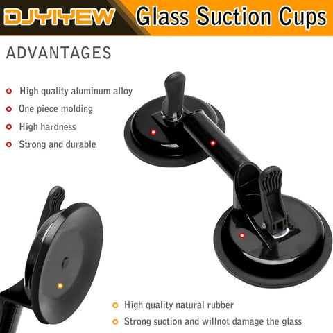 Heavy Duty Aluminum Suction Cups With Vacuum Handle Glass And Tile Lifter in black showing design and advantages.