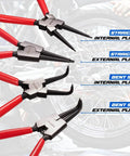 4 Piece Snap Ring Pliers Set With 7 Inch Internal And External Circlip Pliers featuring straight and bent jaws