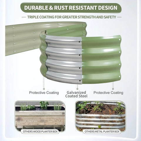 Galvanized Steel Raised Garden Beds Kit Outdoor Two Piece Planter Box Set with rust-resistant green coating, close-up view