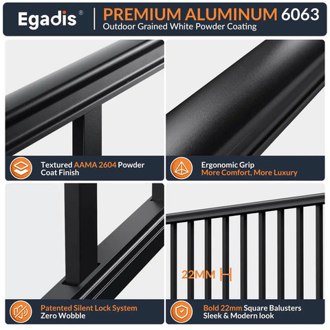 Rock Solid Aluminum Porch And Deck Railing Kit With 6 Foot Span And 36 Inch Height Astm Certified Outdoor Balcony Fencing Without Posts showing premium aluminum finish and design details.