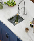 Undermount Bar Sink 17 by 19 Inch, 304 Stainless Steel 16 Gauge, Single Bowl Deep Wet Bar Prep Sink installed on a marble countertop.