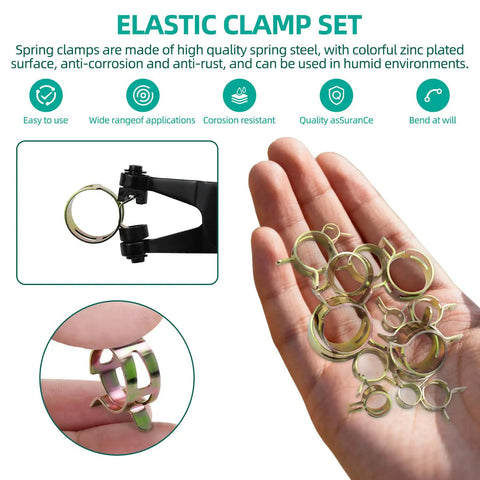Top Notch 137 Piece Spring Hose Clamps Assortment Kit With Heavy Duty Pliers Covers 7 To 22mm Sizes, spring steel zinc plated