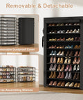 Tall Narrow 10 Tier Shoe Rack With Cover, Vertical Shoe Organizer, holds 50-55 pairs of shoes, black dustproof cabinet