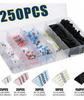 Top Shelf 250 Piece Kit With Four Heat Shrink Butt Connectors For Electrical Wire Splicing And Secure Seal Insulation Soldering Sleeves To Keep Your Cables Safe And Tidy. 250-piece organized case with assorted heat shrink butt connectors, color-coded sizes
