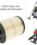 2 Pack Replacement Cartridge Filter For Craftsman 17816 9-17816 Wet Dry Vac Compatible Filter showing filter and vacuums