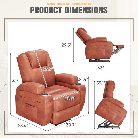 Power Lift Recliner Chair For Elderly With Cup Holders And Side Pockets, Electric Lift Sofa dimensions in Leathaire Dark Brown