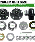 Diagram of Trailer Hub Kit For 5 On 4.5 Inch Axles, 2000 Pound Capacity with dimensions and components displayed.