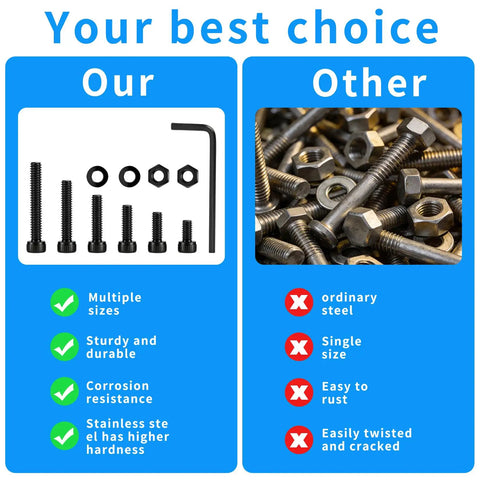 405 Piece M3 Screw Assortment Kit Loaded With Hex Socket Head Cap Screws Nuts And Washers Premium Metric Machine Bolt Set black fasteners comparison.
