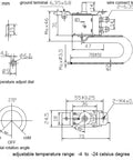 Technical diagram of Freezer Thermostat WPF20 Replacement Part for temperature control, dimensions and specifications shown