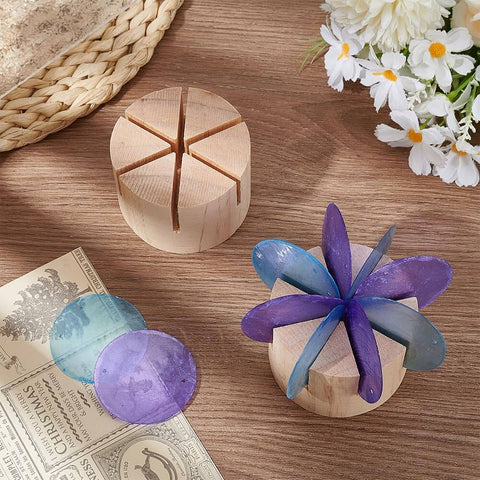 Two Piece Pine Wood Mini Glass Spinner Jigs Set Pro Grade With 60 Degree And 45 Degree Glass Angles For Soldering Glass Art Crafting And DIY Projects shown on a wooden surface with colorful glass pieces, displaying sturdy pine wood construction.