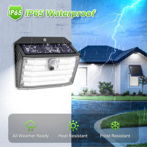 Super Bright Solar Motion Lights Outdoor With Motion Sensor, IP65 Waterproof Security Wall Lights, attached to house exterior