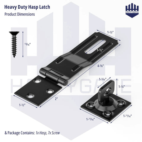 Heavy Duty Swivel Staple Safety Hasp Latch Lock With Twist Knob In Matte Black Stainless Steel With Rust Proof Coating For Outdoor Indoor Padlock Security Built Tough To Lock Your Gear Down Tight with dimensions.