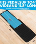 Anti Slip Sustain Pedal Mat For Digital Pianos, 4 Inch By 12 Inch Foot Pad on hardwood floor with measurements.
