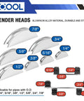 Display of seven aluminum bender heads for Tubing Bender Kit With Seven Exchangeable Heads One Quarter To Seven Eighths Inch