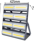 Beast Mode 1000W LED Flood Light With IP65 Outdoor Waterproof Rating For Super Bright Garage And Driveway Lighting Built Tough Like Nails With Fifty Thousand Hour Lifespan Drip Proof Spotlight All Day Long side view with dimensions 425mm x 530mm x 70mm.