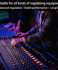 Audio engineers using a mixer, demonstrating Five Pack 20K Dual Linear Potentiometers With 6 Pin 15mm Shaft for volume control.
