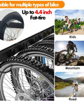 Six Bike Wall Mount Storage Rack With Interlocking Rails And Easy Snap Hooks displayed with different bike types