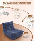 Dark grey Faux Fur Memory Foam Bean Bag Chair With Filler shown with no assembly required steps