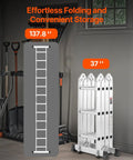 All In One 7 In 1 Folding Ladder For Home And Outdoor Use Telescoping A Frame To 12 Ft Reach With 3 Steps Adjustable Extension Platform Or Straight Config Heavy Duty 330 Lb Capacity For Cleaning Painting Gardening And Car Care, folded 37 in aluminum ladder