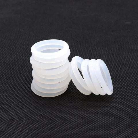 10 Piece Silicone O Ring Seal Gasket Assortment Kit From 5mm To 150mm Outer Diameter For Plumbing Automotive Industrial Equipment And Low Pressure Hydraulics Heavy Duty Leak Proof Gasket Set, white rings stacked