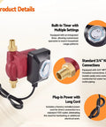 Reliable Hot Water Recirculation Pump Replacement Featuring A Smooth 1/25 Hp 115 Volt Motor With A No Fuss 3/4 Inch Direct Connection, showing timer and power cord.