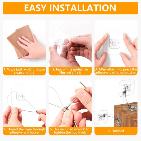 Installation steps for No Drill Metal Wall Anchors Bombproof Furniture Brackets For Baby Proofing And Locker Setup With Hella Strong Clear Tape Mount 10 Pack.