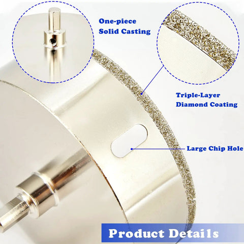 Heavy Duty Top Notch 1 1/8 Inch Diamond Hole Saw Drill Bit With Precision Pilot Tip showing solid casting and diamond coating.