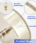 Close-up of Heavy Duty Diamond Hole Saw Kit 4.75 Inch With Removable Pilot Bit, highlighting solid casting and diamond coating details.