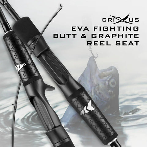 Close-up of Crixus Casting Rod 7 Foot Two Piece Medium Heavy Fast Action Fishing Rod For Power And Sensitivity reel seat and rod handle.