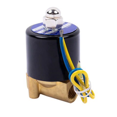 Front view of Electric Copper Solenoid Valve Normally Closed For Water Air And Gas 12V DC One Quarter Inch NPT Compact durable design.