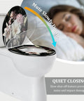 Toilet Seat Elongated Resin for Bathroom with floral design, features quiet closing mechanism, fits standard toilets.