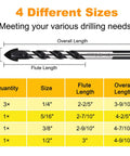 TITGGI 6-piece carbide masonry drill bit set for concrete, brick and tile; sizes 1/4–1/2 in.
