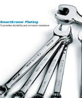 Combination Wrench Set With Mechanic's Tray, Metric 6 To 24 Mm, 19-Piece Pro Grade Chrome Vanadium, High Torque Ready, close-up of wrenches