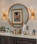 Gold Starburst Wall Sconce Vanity Light With Two Bulbs For Bathroom Hallway And Bedroom Mid Century Modern Indoor Lighting Vintage Style Wall Lamp Dope Vibe Home Decor 11 By 4.7 By 15.8 Inches