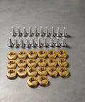 M6 Hex Head Bolt Screw Kit With Aluminum Washers For Fender, Bumper, Headlight And Trunk Mounts, 20 Piece Set, CNC Machined 6061 Aluminum Golden Finish, Engine Bay Ready, Heavy Duty Vibration Resistant Auto Body Fasteners, silver bolts and gold washers