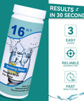 Big Time 16 In 1 Drinking Water Testing Kit With 100 Rapid Test Strips For Household Faucets And Wells Fast Read On Lead Copper Chlorine Ph And Hardness, showing test strips container.