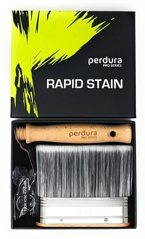 Go To Rapid Stain Deck Brush Applicator 5 Inch in box with wooden handle and bristles for all surfaces