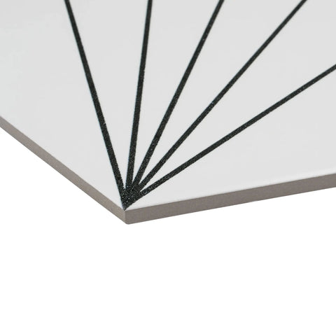 Edge detail of Hex Blanco Porcelain Floor And Wall Tile Dope White Hex Tile 8 5 Eighths By 9 7 Eighths Inches Glazed With Medium Sheen