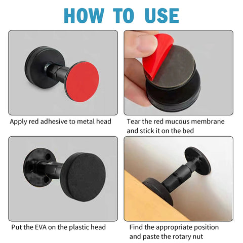 Step-by-step guide on using Heavy Duty Anti Shake Bed Frame Stabilizers Adjustable Threaded Headboard Stops Black Set.