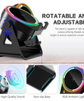 Wireless Induction Speaker Stand With Five In One Bluetooth Five Point Three, 360 Degree Rotation, RGB Ambient Light, Hands Free Gadget Gift For Men Women Dad Mom, Compatible With iPhone Android iPad Samsung showcasing 360 rotation and RGB lights.