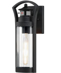 Large 15 Inch Black Dusk To Dawn Outdoor Wall Light With Photocell Sensor And PIR Motion Sensor, ribbed glass lantern