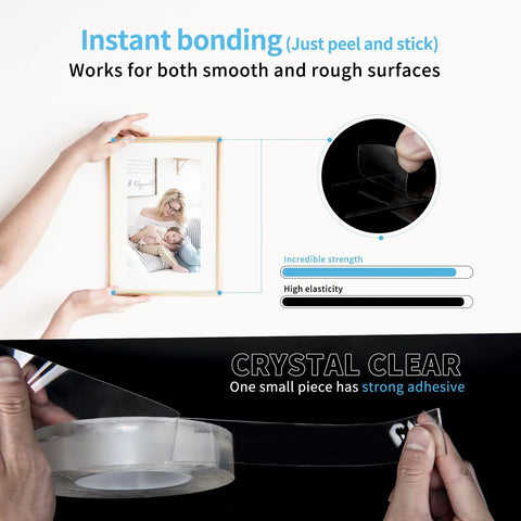 Double-Sided Mounting Tape 10 Ft Removable Adhesive Foam Tape Transparent For Household Use being used to mount a picture frame.