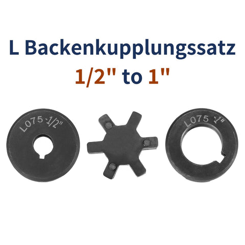 Heavy Duty Flexible L-Jaw Coupling Set 1/2 To 1 Inch Bore 3-Piece With Buna-N NBR Rubber Spider HT250 Steel components